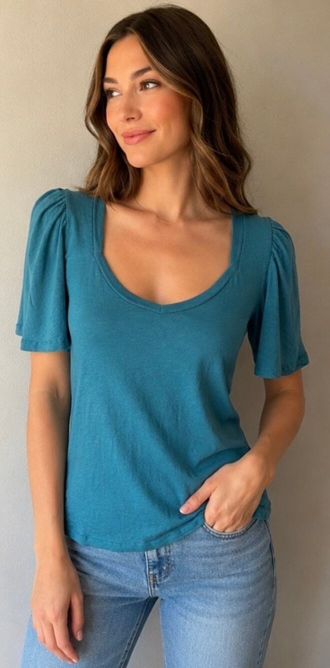 Sundry by Anthropologie Teal Fitted T-Shirt Blouse Light Size 0